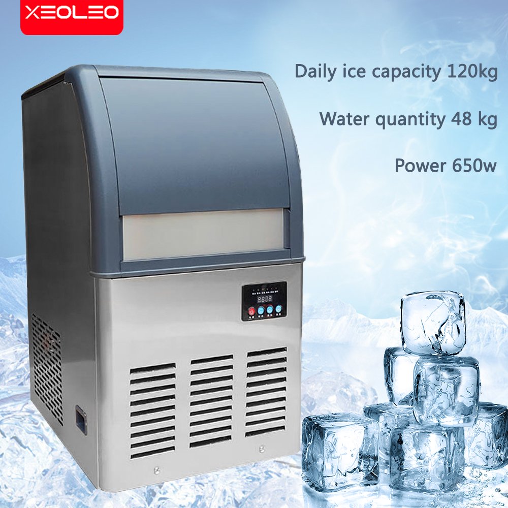 XEOLEO Commercial Cube ice maker 120kg/24h Air cool Ice machine 650W 45kg capacity for Coffee shop/Bubble tea shop/Restaurant