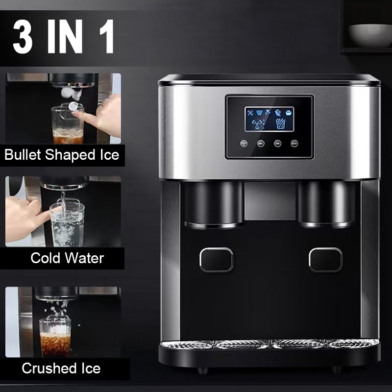 3 in 1 New Ice Dispenser With Water Dispenser Crushed Ice 16kgs per day 16pcs Bullet Ice Cube Machine