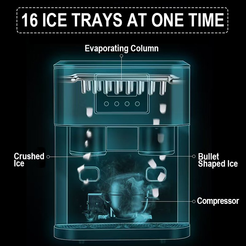 3 in 1 New Ice Dispenser With Water Dispenser Crushed Ice 16kgs per day 16pcs Bullet Ice Cube Machine