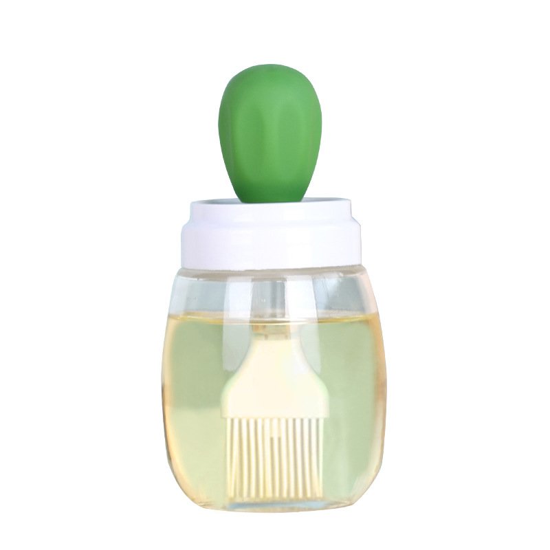 Glass Olive Oil Dispenser Silicone Brush 2 In 1 Cute Quantitative Vinegar Bottle with Measuring Straw