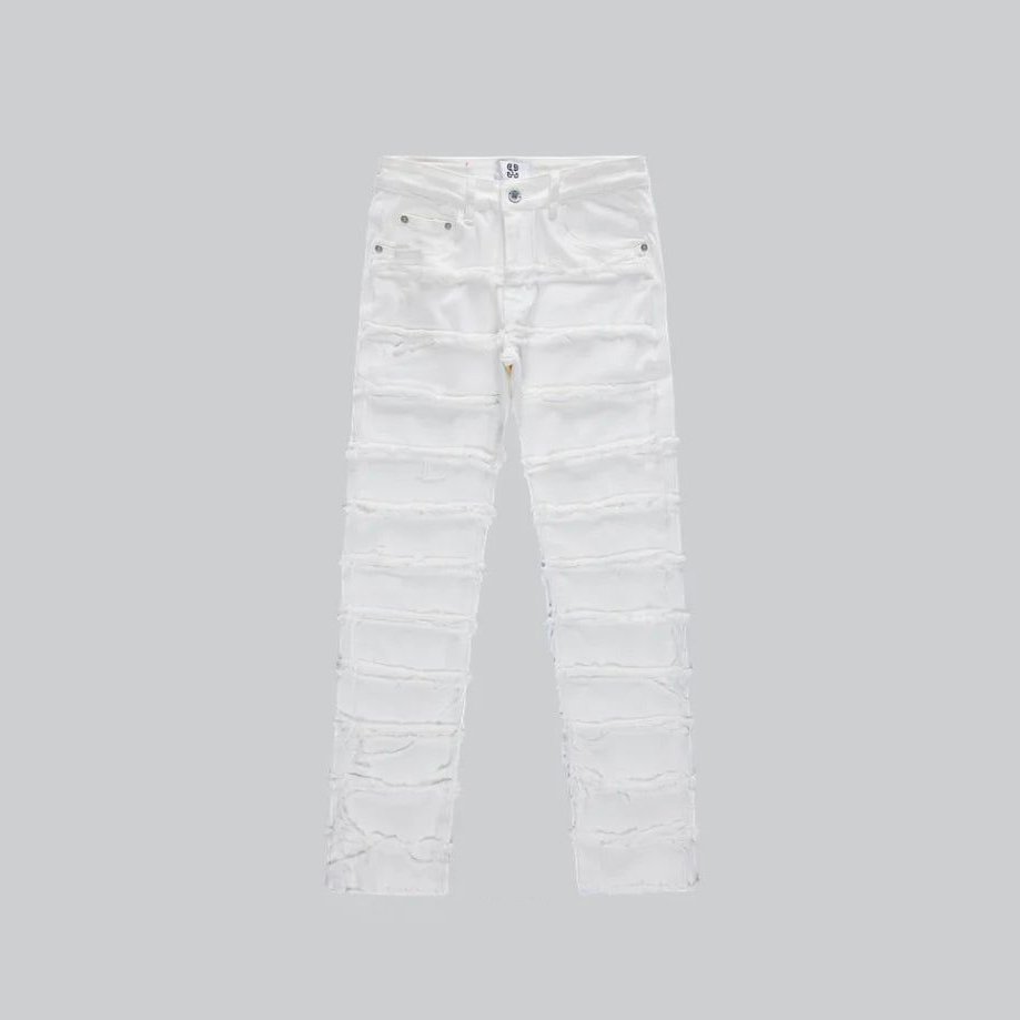 Custom Men Flare Jeans Streetwear Buttons Bottom Pants Fashion Slim Fit Stacked Jeans With Side Button Men's