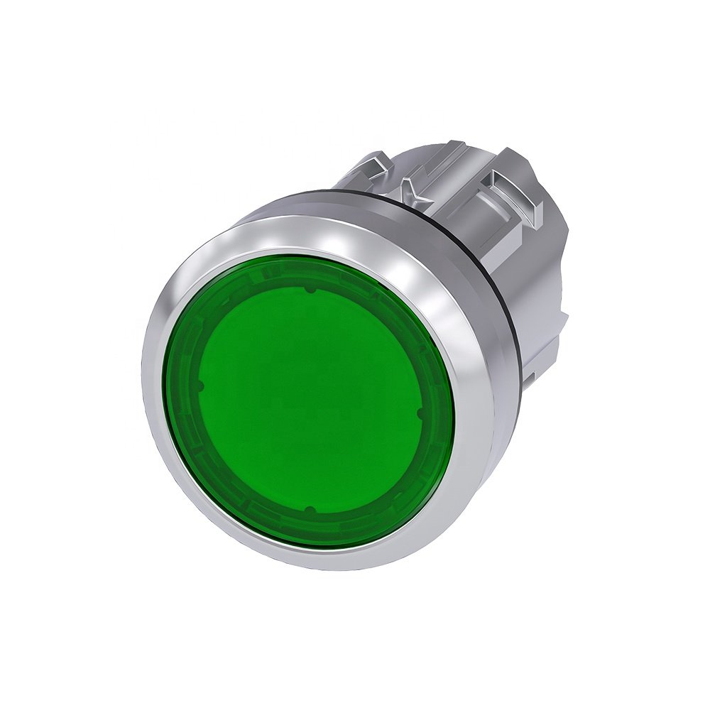 New Original Illuminated Pushbutton 3SU1051-0AB40-0AA0 22 mm, Round, Metal, Shiny, Green, Flat, Momentary Contact Type