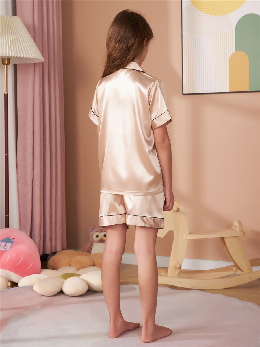 Children's silk autumn and winter short-sleeved trousers suit cardigan pajamas autumn home clothes