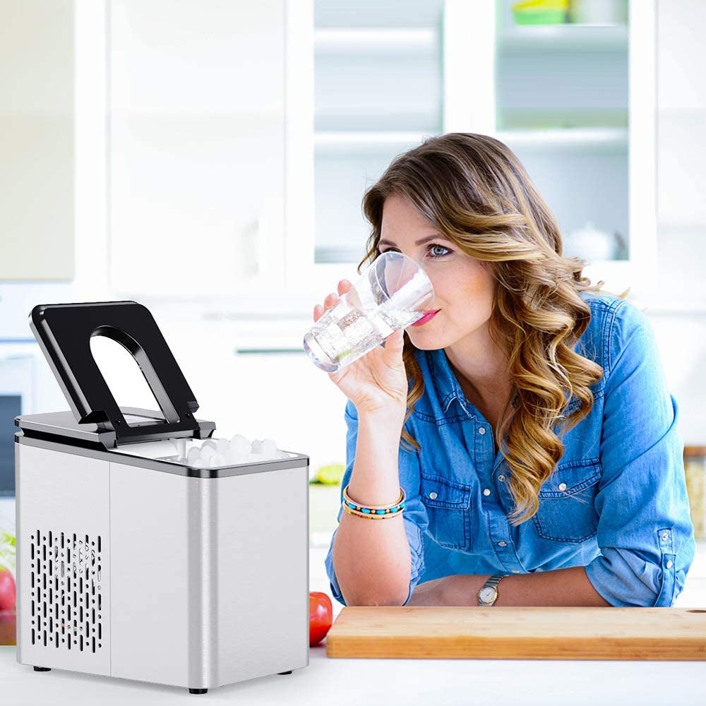 115V 27Lbs Mini Ice Maker Machine for Portable Countertop Automatic Electric Ice Cube Maker with Self- Cleaning Function