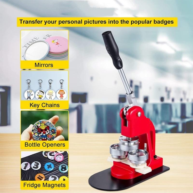 Badge Press Maker Machine Badge Button Maker Machine 25-75MM DIY Pin Badges Set with 100Pcs Button Parts+Circle Cutter+Mold