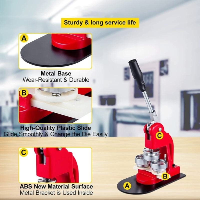 Badge Press Maker Machine Badge Button Maker Machine 25-75MM DIY Pin Badges Set with 100Pcs Button Parts+Circle Cutter+Mold