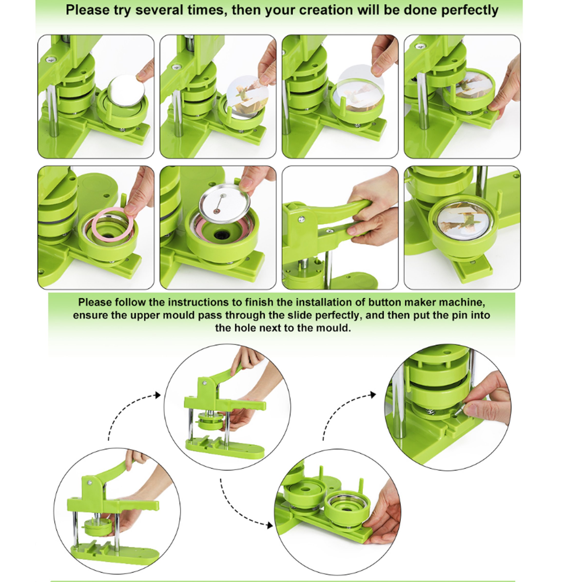 Button Supplies Pin Maker 3 Sizes 1.25+1.45+2.25 inch Button Maker Machine for Kids