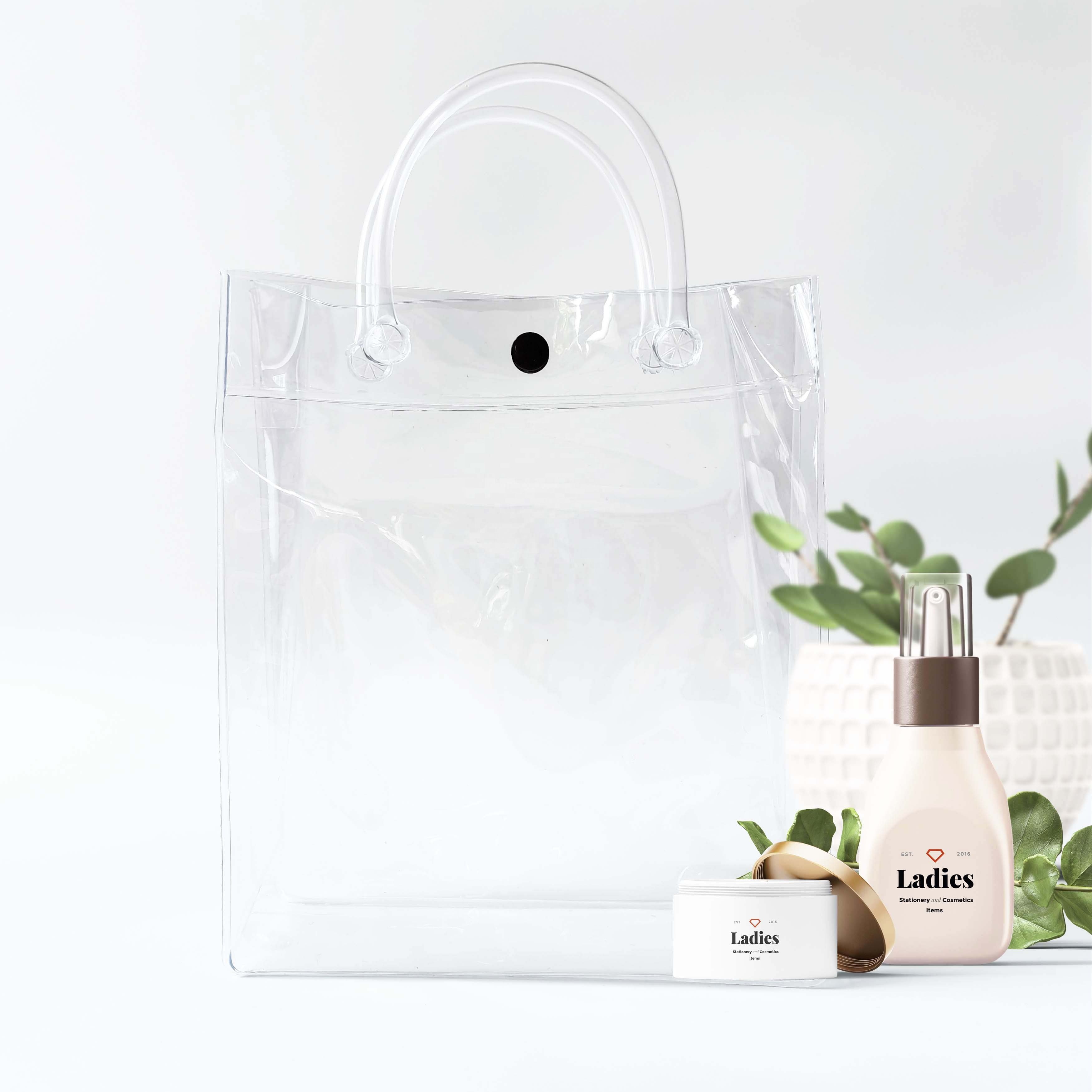 Custom Logo Portable Make Up Bag With Handle And Button Transparent Pvc Gifts Waterproof Small Cosmetic Bag
