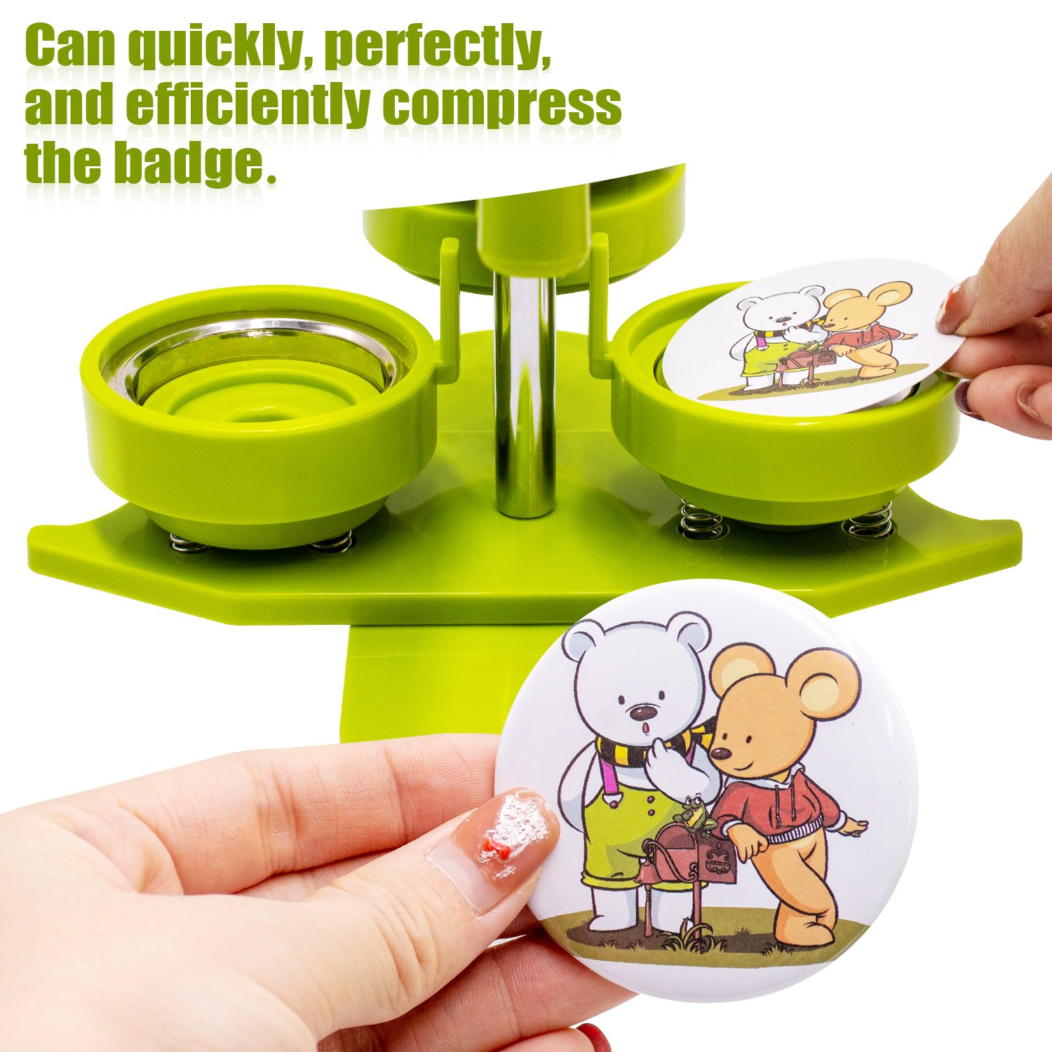 58mm Green/Pink Button Maker Machine - Free Installation, Free 20 Button Parts, Pictures, Circle Cutter - DIY Pin Badge Press.
