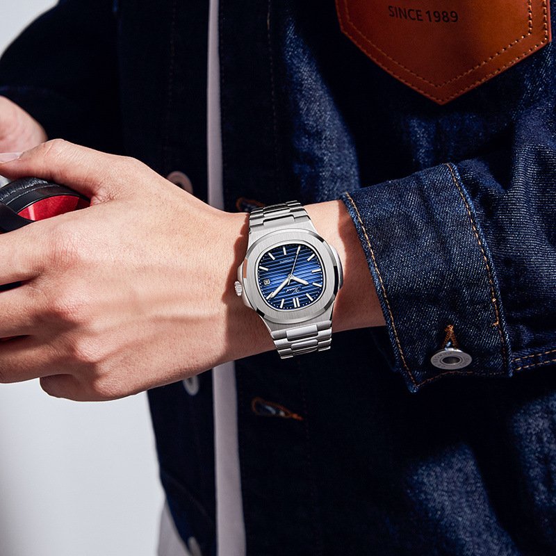 Simple men's automatic mechanical watch mesh red steel belt