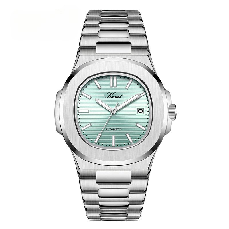 Simple men's automatic mechanical watch mesh red steel belt