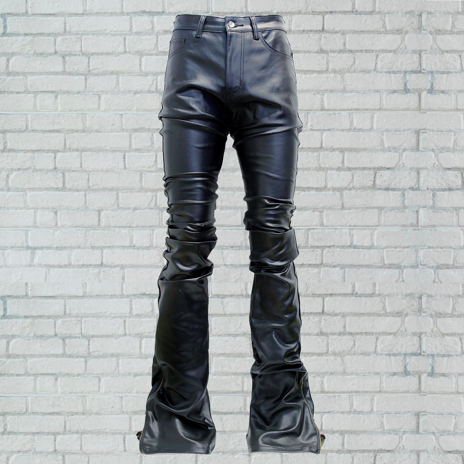 vintage wax jeans streetwear raw edges stacked jeans wholesale custom distressed wax coated denim pants skinny flare jeans men