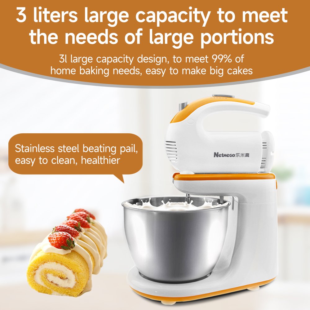 Electric Cake Mixer Stand Mixer Flour Mixture Machine 300 Watt 3L Hand Mixer Electric with Stainless Steel