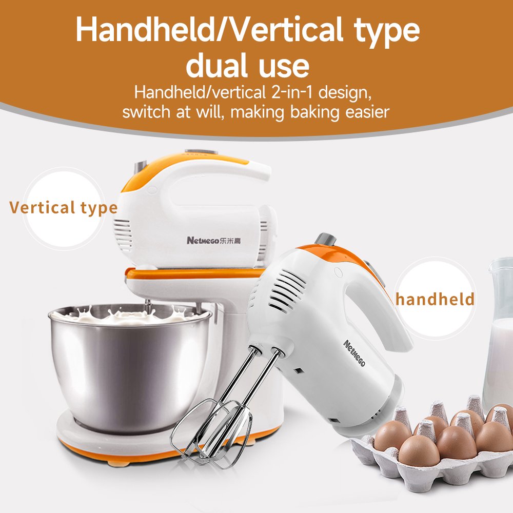 Electric Cake Mixer Stand Mixer Flour Mixture Machine 300 Watt 3L Hand Mixer Electric with Stainless Steel