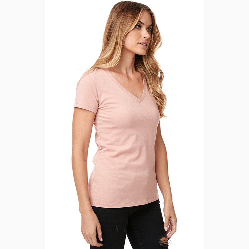 Custom slim fit V neck bamboo t shirt made from light weight sustainable bamboo cotton blend fabric with private printing logos