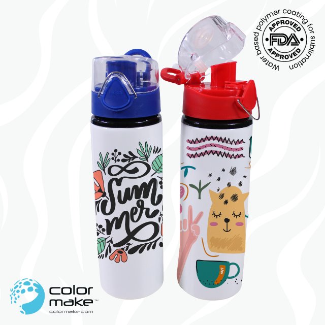 750mL White Aluminum Bottle with Red Push Open Cap Button Release - Sublimation heat transfer