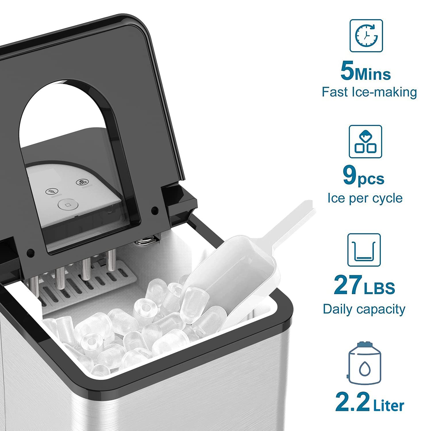 Household Compact Countertop Automatic Compressor Cooling Portable Home Mini Round Ice Cube Ice Maker Making Machine