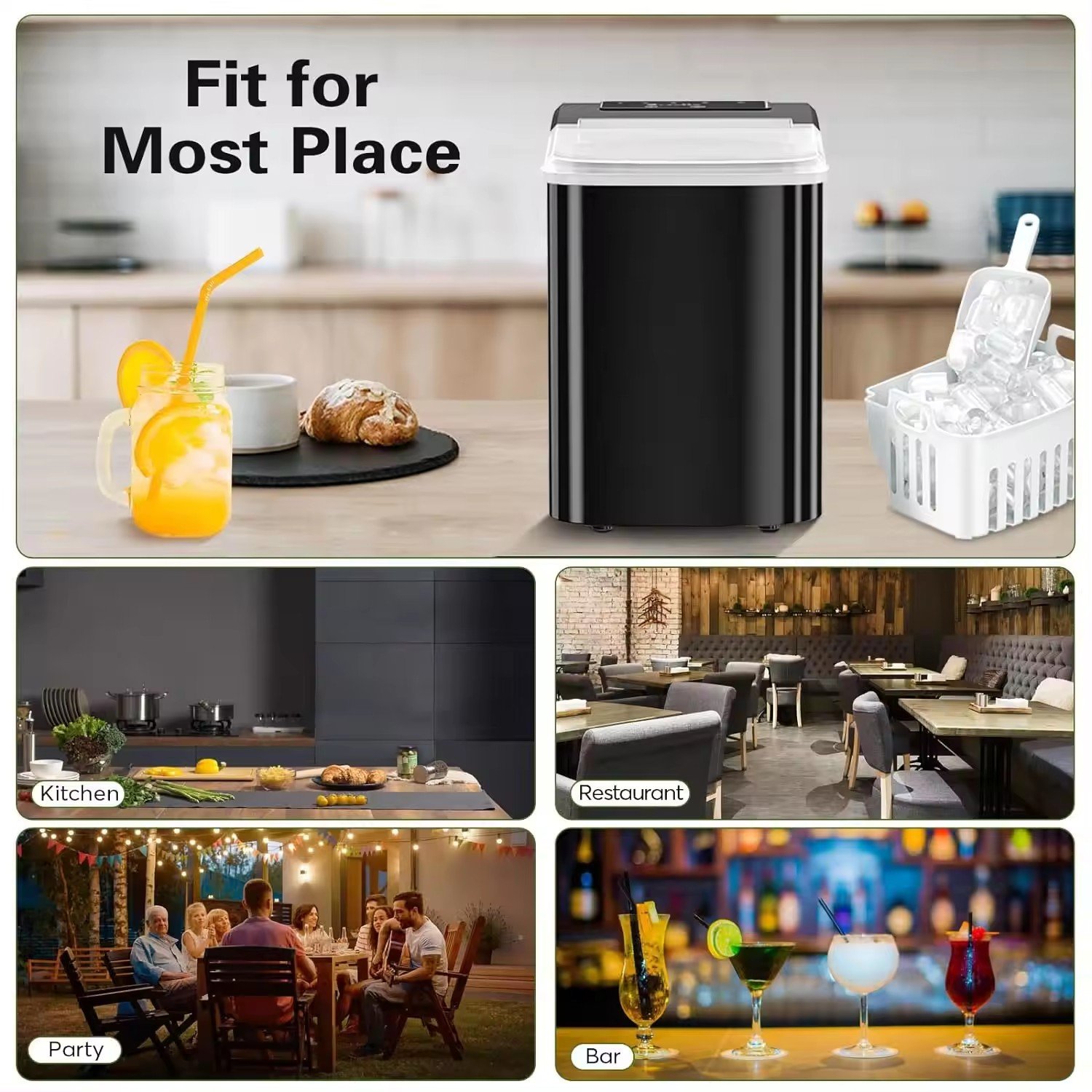 Nugget Ice Maker Machine Portable Ice Maker Compact Ice for Countertop Self-cleaning Function 26lbs/24h 9 Cubes Plastic
