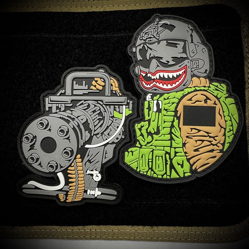 Outdoor PVC drop glue Morale badge Velcro submachine gun Machine Gun helmet Man set