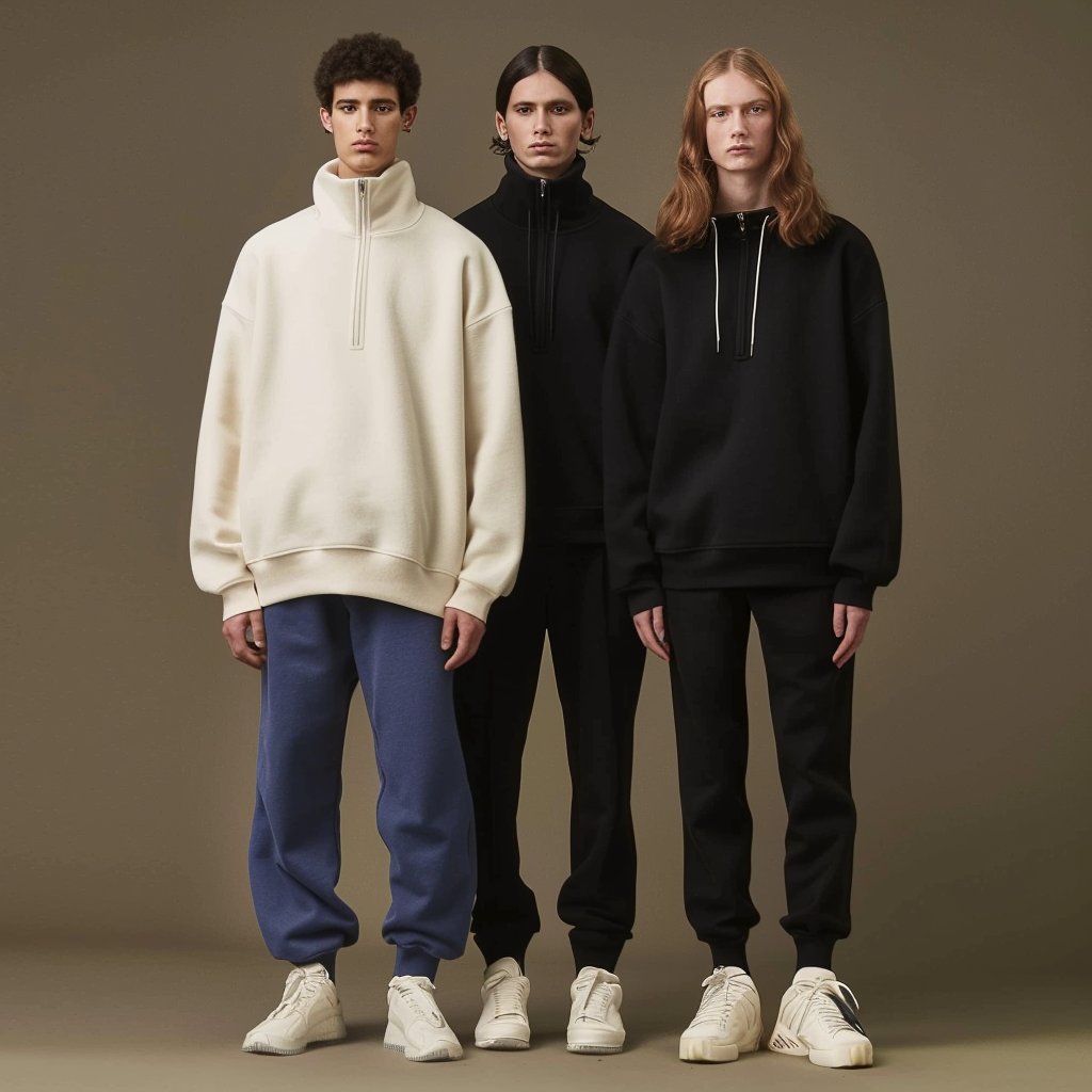 OEM Custom Drop Shoulder Heavyweight Blank Unisex Cotton Oversized Pullover 1/4 Quarter Half Zip Sweatshirt Jumper for Men