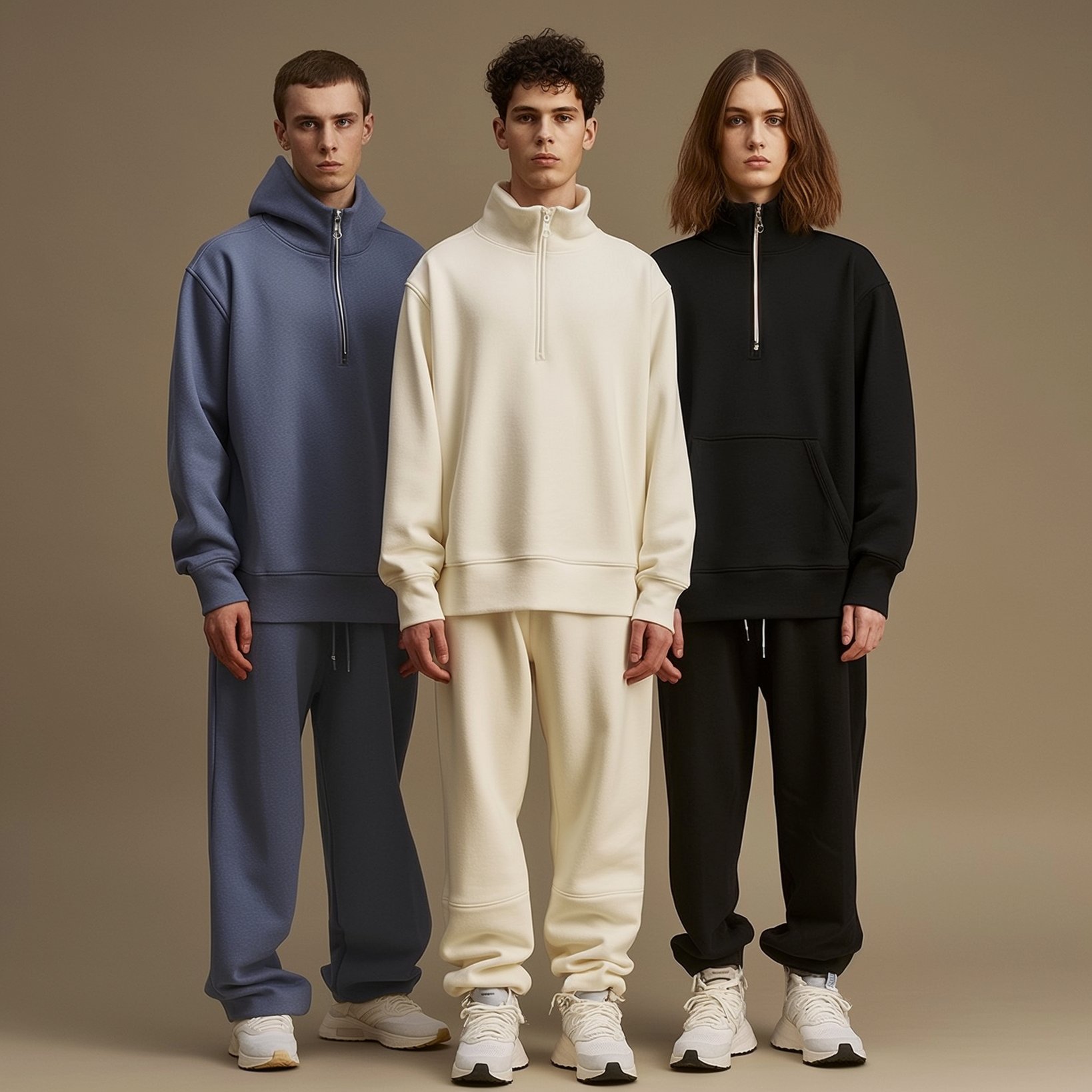 OEM Custom Drop Shoulder Heavyweight Blank Unisex Cotton Oversized Pullover 1/4 Quarter Half Zip Sweatshirt Jumper for Men