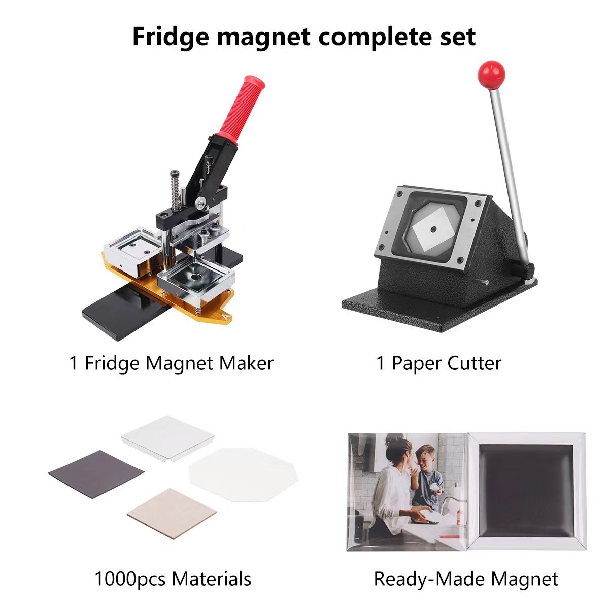 63.5*63.5Mm Square Shape Custom Photo Fridge Magnet Button Machine With Cutter And 1000Pcs Magnets