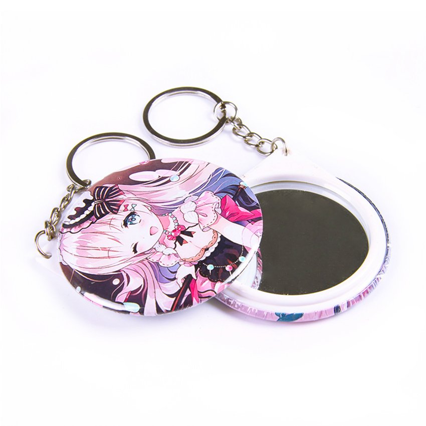 Wholesale Custom Metal Keychain with Pocket Makeup Mirror Digital Printing Photo Blanks Button Anime Style Animal Pattern Gift