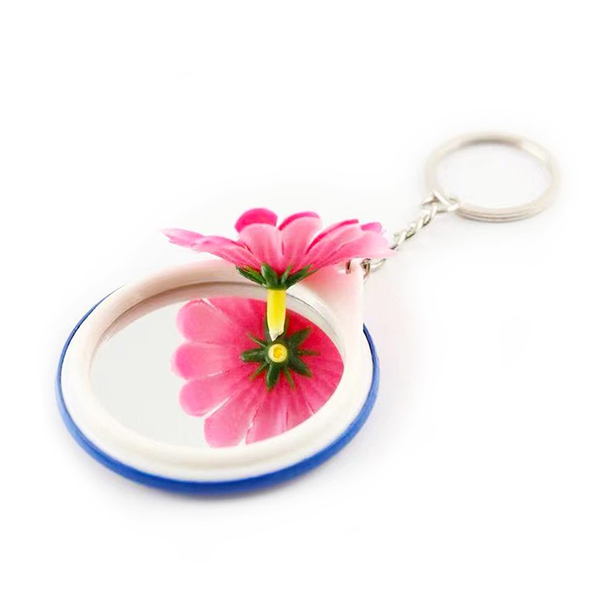 Wholesale Custom Metal Keychain with Pocket Makeup Mirror Digital Printing Photo Blanks Button Anime Style Animal Pattern Gift