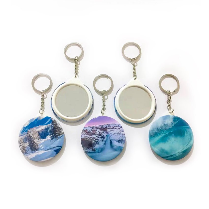 Wholesale Custom Metal Keychain with Pocket Makeup Mirror Digital Printing Photo Blanks Button Anime Style Animal Pattern Gift