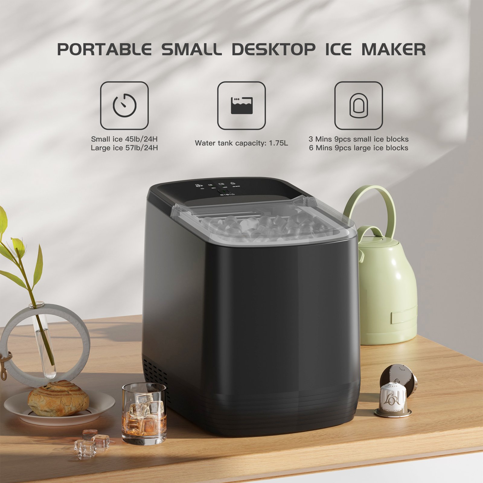 Automatic Countertop Nugget Ice Making Machine Portable Mini Hard Ice Cube Maker Hotel Ice Maker Machine