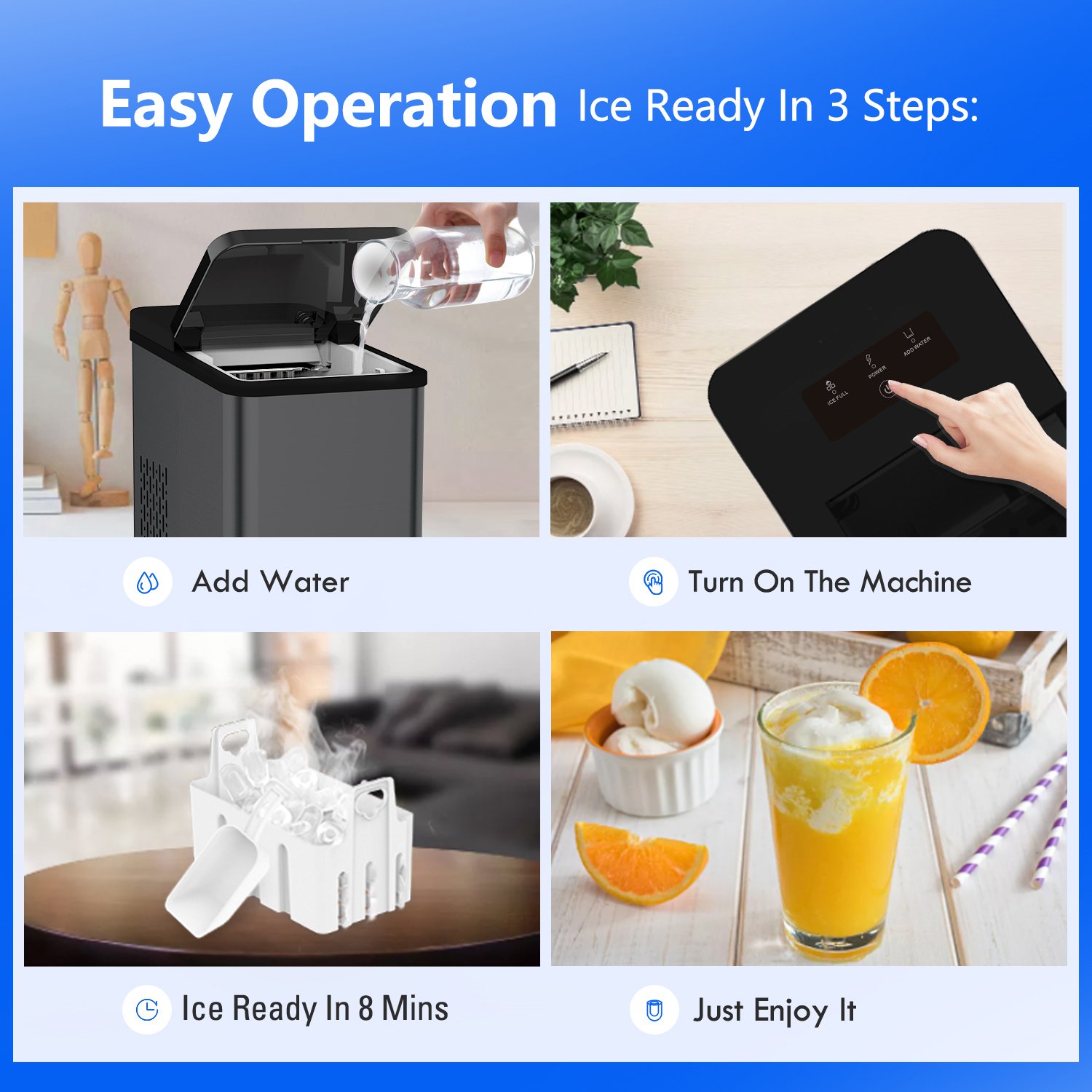 Professional Tabletop Ice Making Machine 12KG Mini Ice Maker Machine Countertop Self-Cleaning Function Home Party ETL CE CB