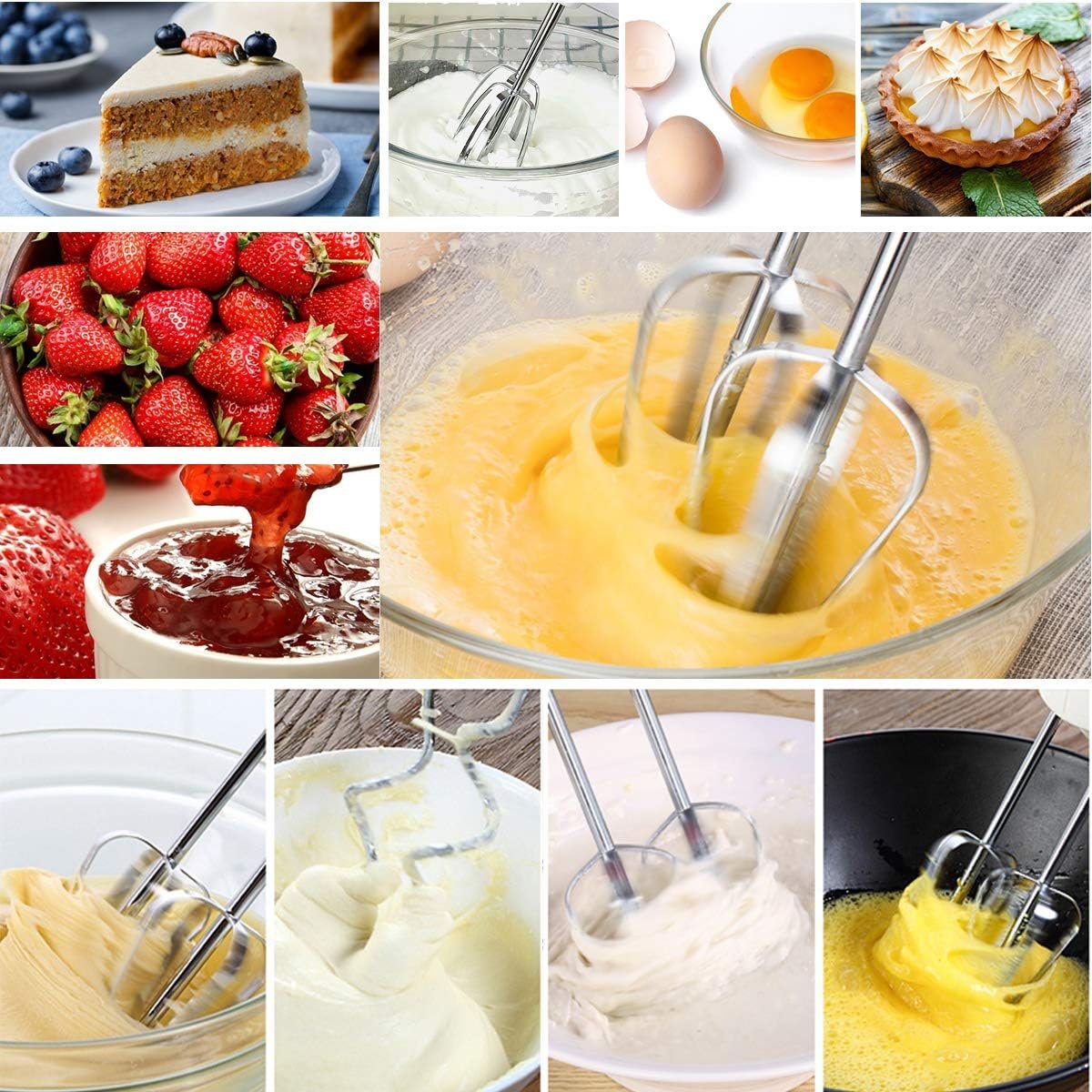 7-Speeds Lightweight Hand-Held Electric Mixer Portable Powerful Kitchen Mixer Stainless Steel Egg Whisk with Egg White Separator