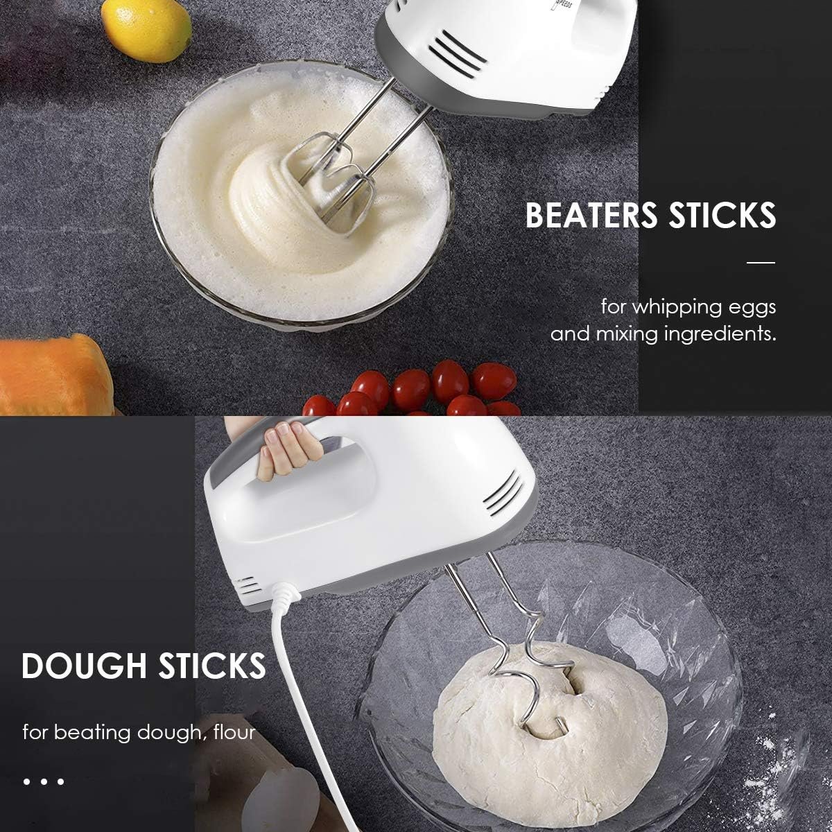 7-Speeds Lightweight Hand-Held Electric Mixer Portable Powerful Kitchen Mixer Stainless Steel Egg Whisk with Egg White Separator