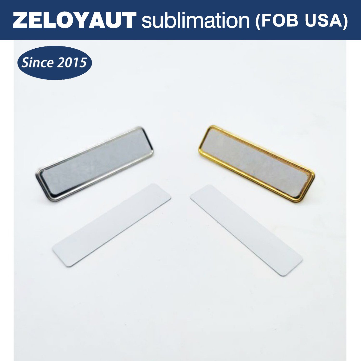 ZELOYAUT USA warehouse available Rectangle Zinc Alloy meta magnet blank sublimation lapel Pin Sliver and Golden pins badge