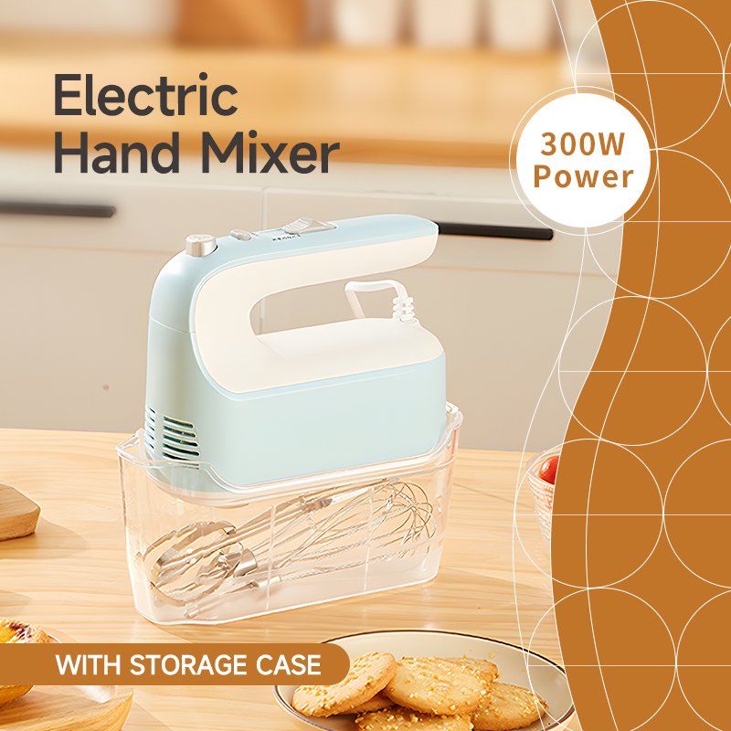 5-Speed Hand Held Mixer 300 Watt Manual Hand Mixer with Storage Box 6 Attachments Copper Motor Hand Mixer Electric