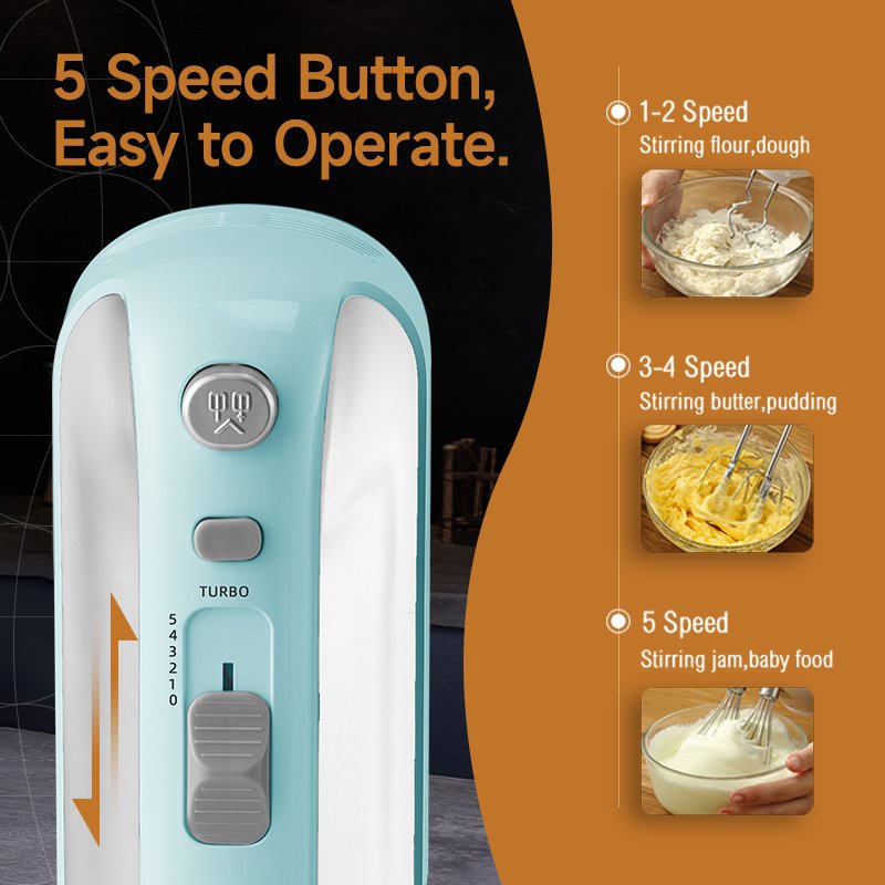 5-Speed Hand Held Mixer 300 Watt Manual Hand Mixer with Storage Box 6 Attachments Copper Motor Hand Mixer Electric