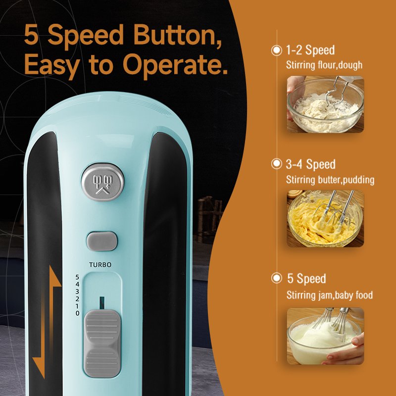 5-Speed Hand Held Mixer 300 Watt Manual Hand Mixer with Storage Box 6 Attachments Copper Motor Hand Mixer Electric