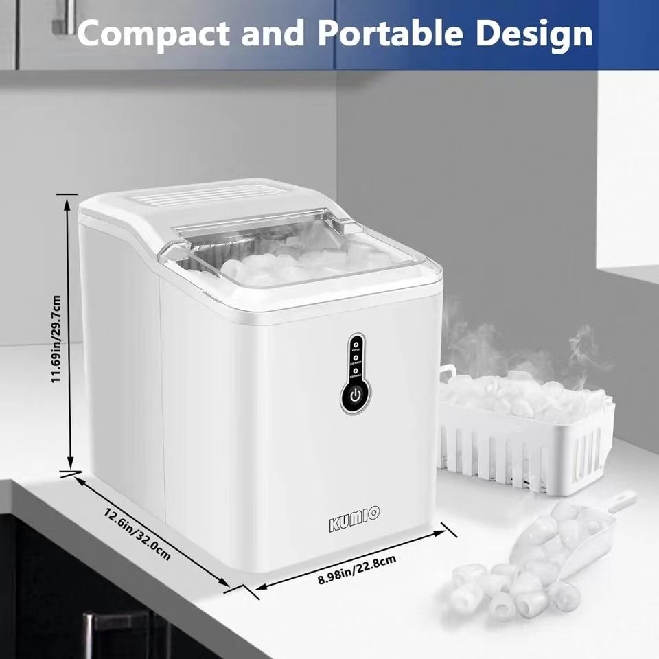 Countertop Ice Maker, 9 Bullet Ice Ready in 6-8 Mins Self-Cleaning Portable Quiet Ice Machine with Ice Scoop& Basket, White