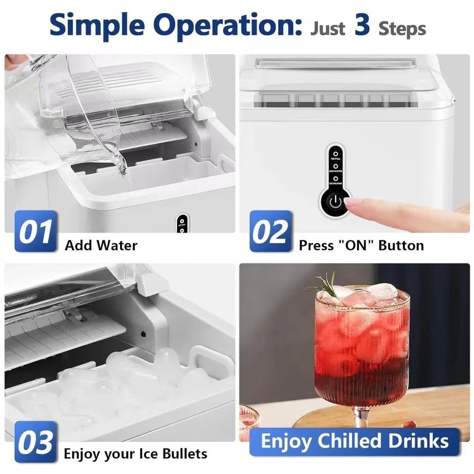 Countertop Ice Maker, 9 Bullet Ice Ready in 6-8 Mins Self-Cleaning Portable Quiet Ice Machine with Ice Scoop& Basket, White