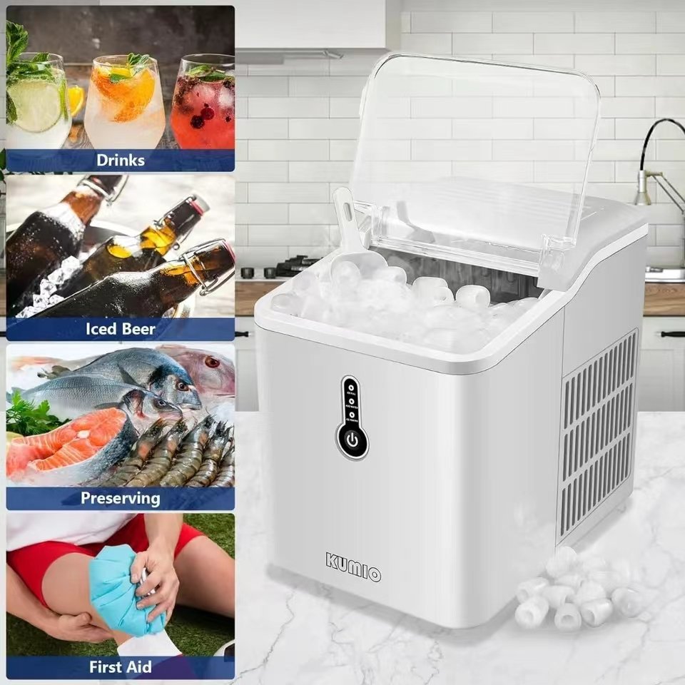 Countertop Ice Maker, 9 Bullet Ice Ready in 6-8 Mins Self-Cleaning Portable Quiet Ice Machine with Ice Scoop& Basket, White