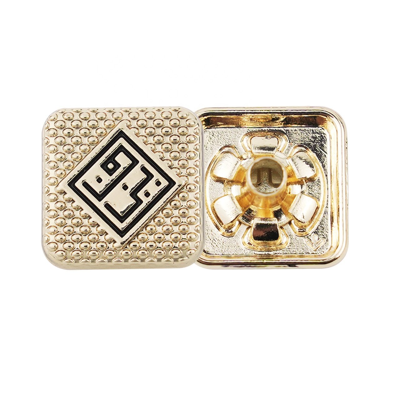 Jinyi Button OEM ODM Manufacturer 12mm Square Zinc Alloy Custom Arabic Thobe Custom Logo Brand Metal Button Press Snap Button