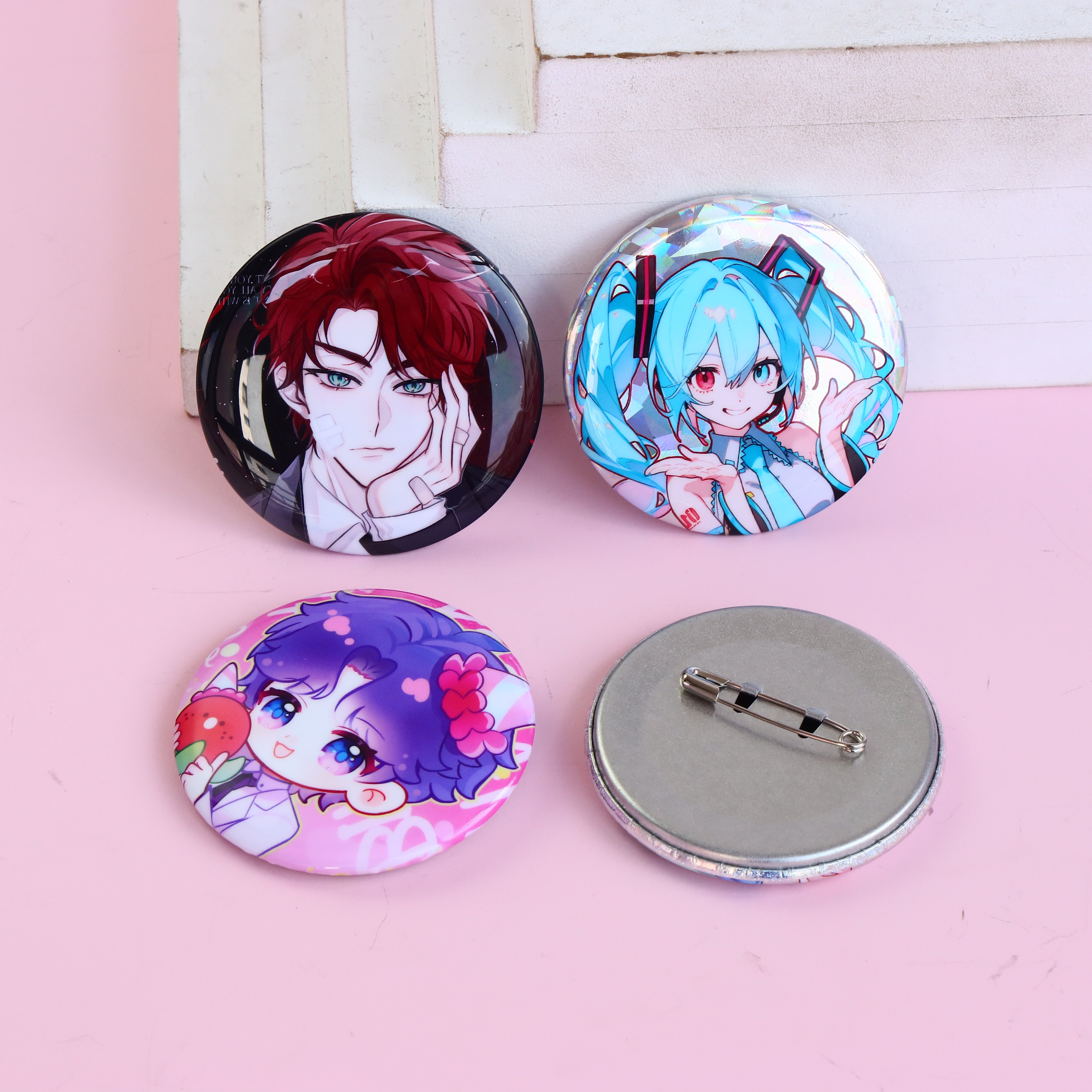 Factory Custom Pin maker 44mm 58mm 75mm Custom Plush tinplate Button Badge Name Metal Tin Pin Wholesale Logo Offset Printing
