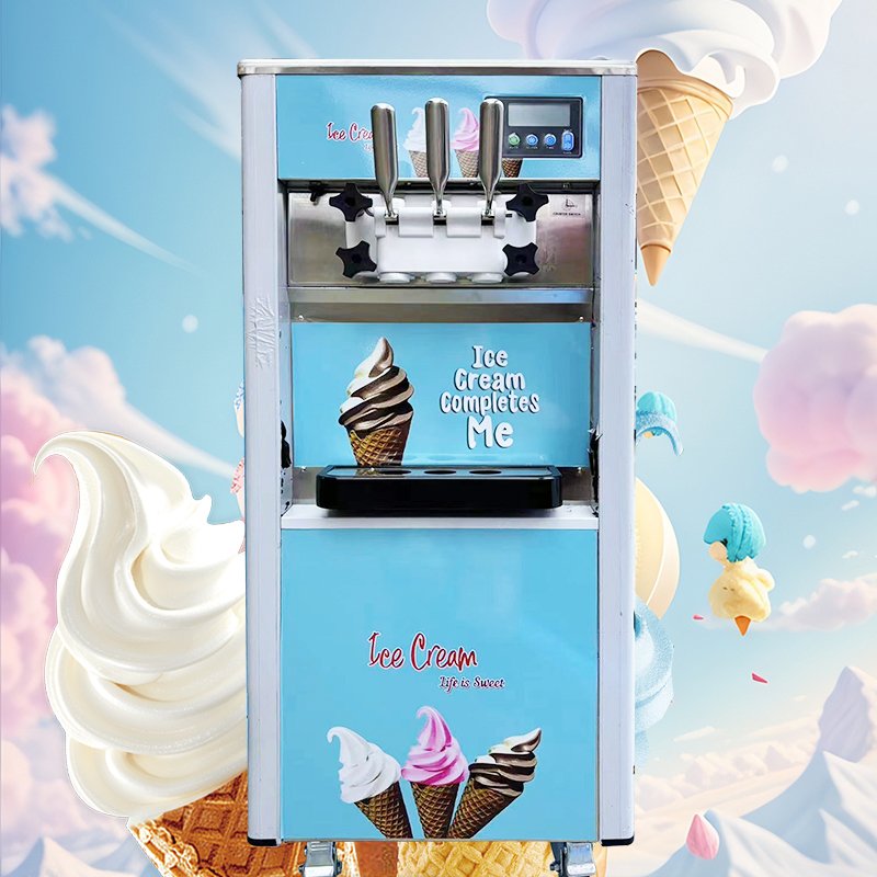Hot Selling Commercial Automatic Soft Ice Cream Maker 3-Flavor Kitchen Equipment New Business Sale Assorted Milk Chocolate
