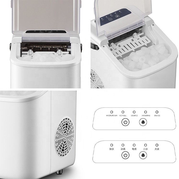Hot Water shortage Self-Cleaning Manually add water 1.1L water tank 0.4kg 8-10kg/D PVC Push Panel ice maker machine countertop