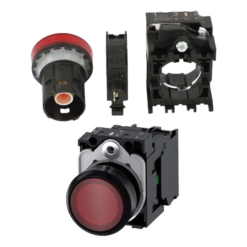 New Original Pushbutton 3SU1152-0AB20-1CA0 22 mm, Round, Metal, Shiny, Red, Flat, Momentary Contact Type, with Holder, 1 NC, LED