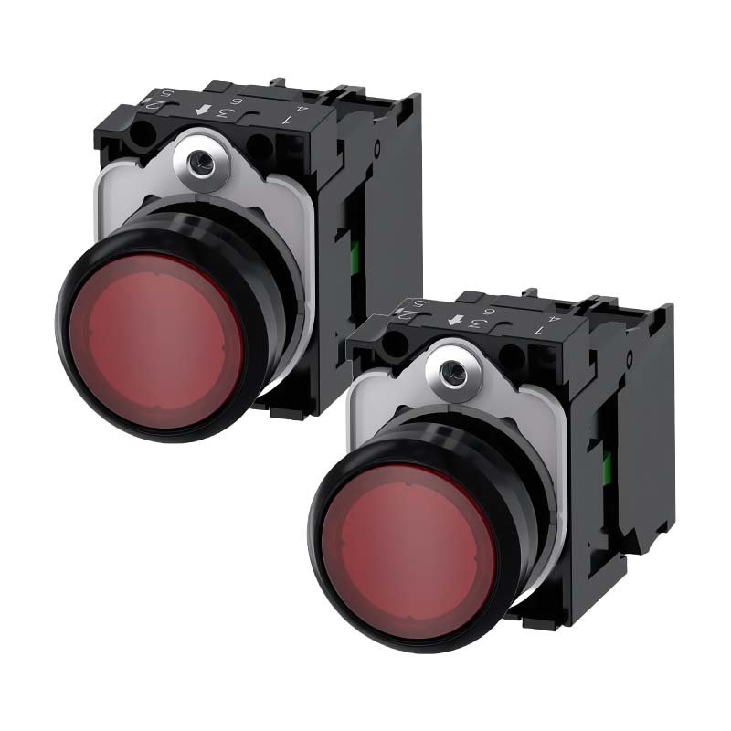 New Original Pushbutton 3SU1152-0AB20-1CA0 22 mm, Round, Metal, Shiny, Red, Flat, Momentary Contact Type, with Holder, 1 NC, LED