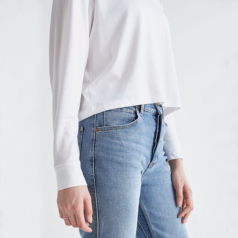 Women relaxed fit bamboo long sleeve cropped top t shirt for women made with organic bamboo and natural cotton fabrics with logo
