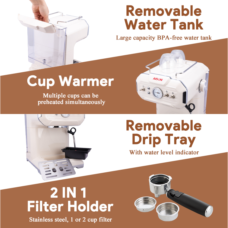 Easy to operate household milk frother steam wand cappuccino button operation espresso coffee machine