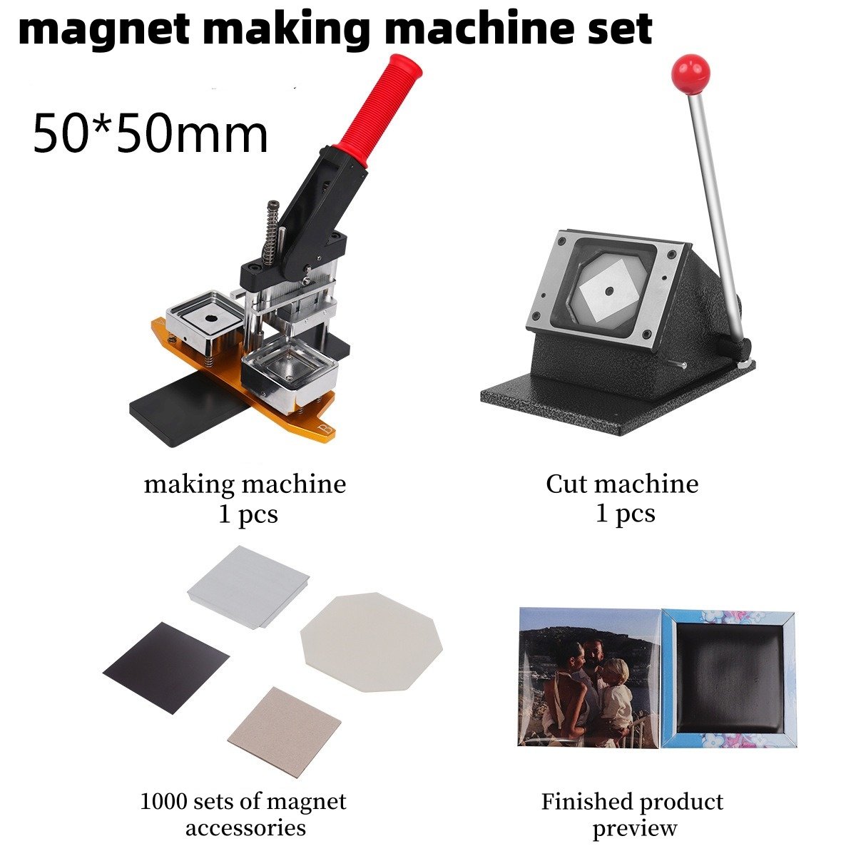 80X53mm magnet making machine 50*50 square-fridge-magnet-making-machine hand press 63.5X63.5mm magnetic machine photo