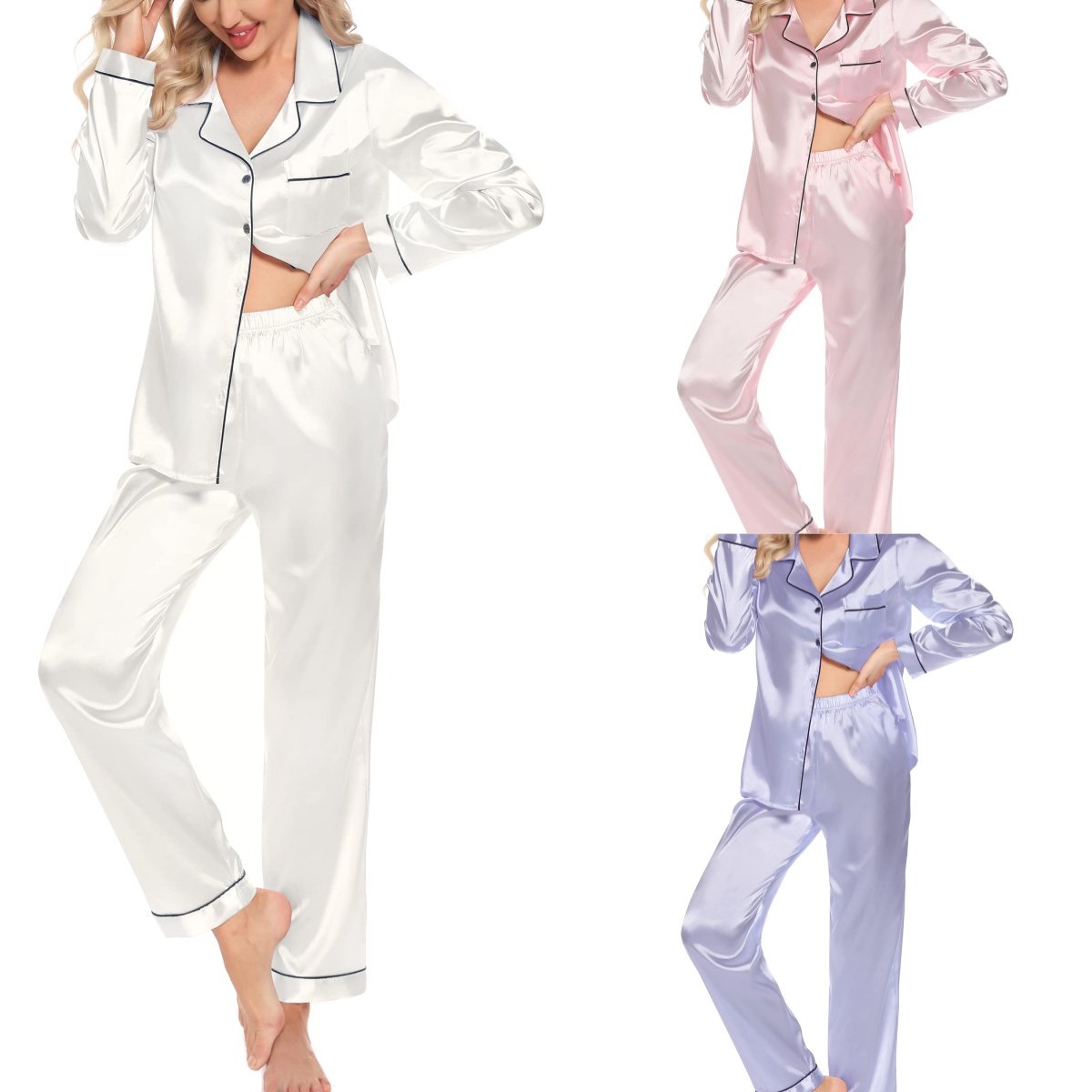Valentine's Day Long-Sleeve Silk Pajamas Long Sleeve Pajama Sets For Christmas Women Soft Button Down Pajamas Pj Set